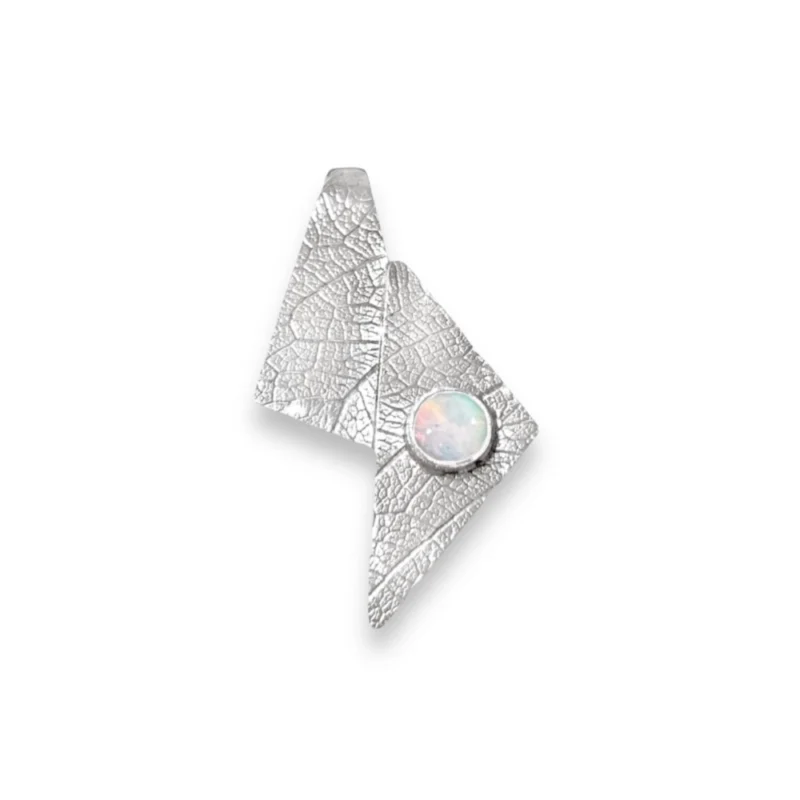 Sterling silver and Opal pendant featuring the leaf texture